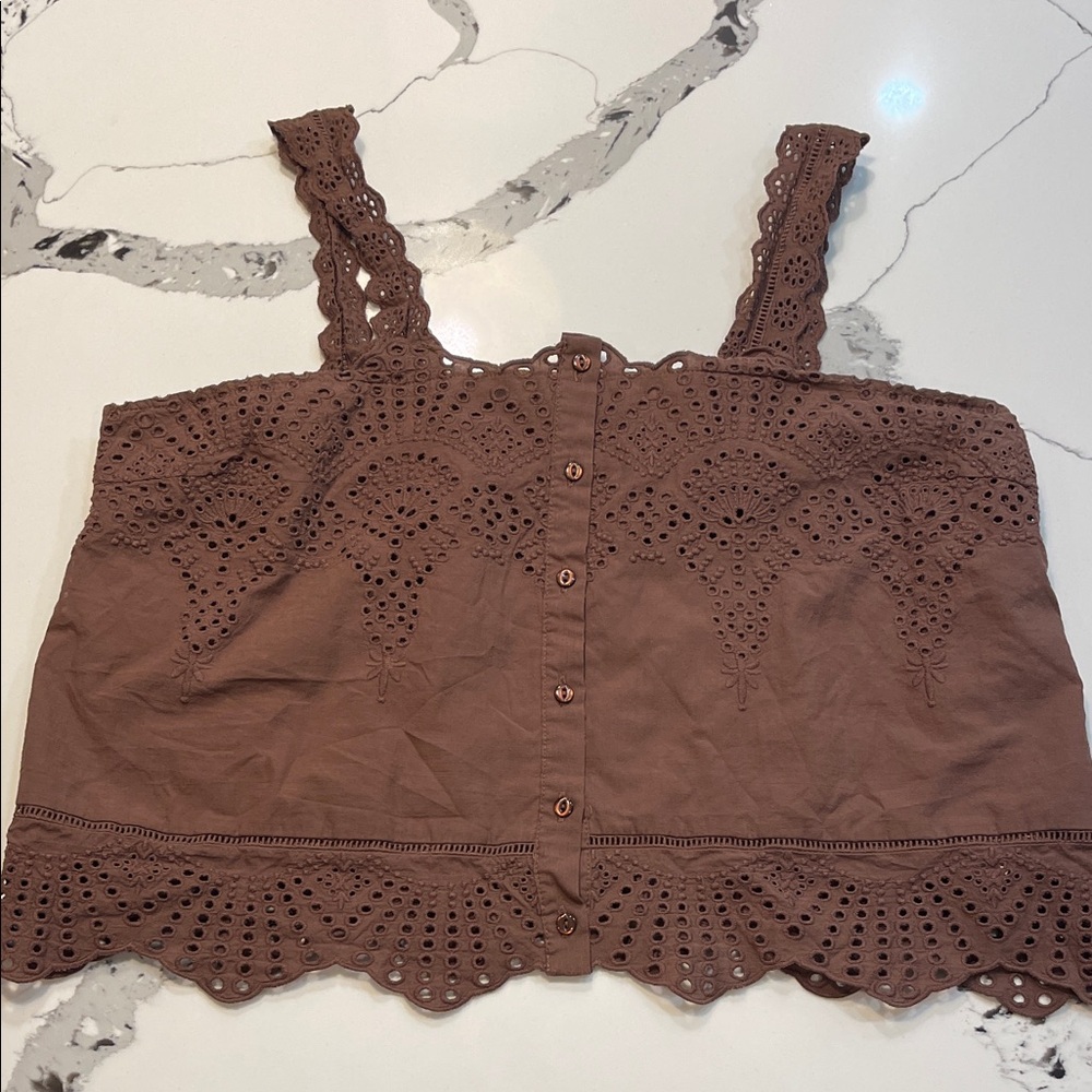 Brown Eyelet Lace Women's Top XL